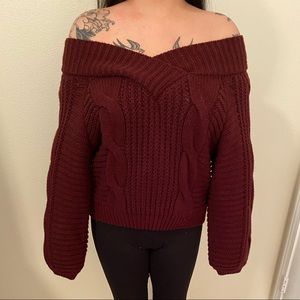 maroon off shoulder sweater